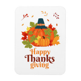 Happy thanksgiving Pumpkin med hattämnen och Löv Magnet