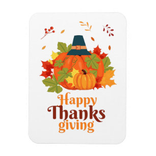 Happy thanksgiving Pumpkin med hattämnen och Löv Magnet