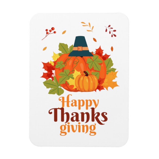 Happy thanksgiving Pumpkin med hattämnen och Löv Magnet (Vertikal)