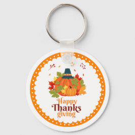 Happy thanksgiving Pumpkin med hattämnen och Löv Nyckelring