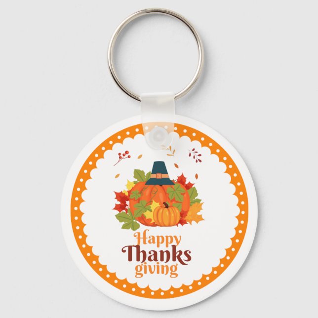 Happy thanksgiving Pumpkin med hattämnen och Löv Nyckelring (Framsida)