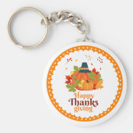 Happy thanksgiving Pumpkin med hattämnen och Löv Nyckelring