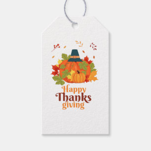 Happy thanksgiving Pumpkin med hattämnen och Löv Presentetikett