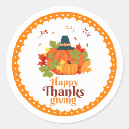 Happy thanksgiving Pumpkin med hattämnen och Löv Runt Klistermärke
