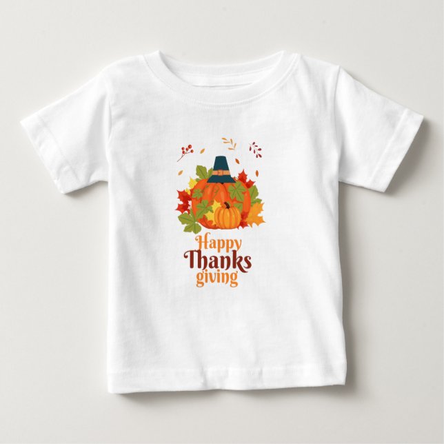 Happy thanksgiving Pumpkin med hattämnen och Löv T Shirt (Framsida)
