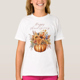Happy thanksgiving-Pumpkin och Flowers- T Shirt