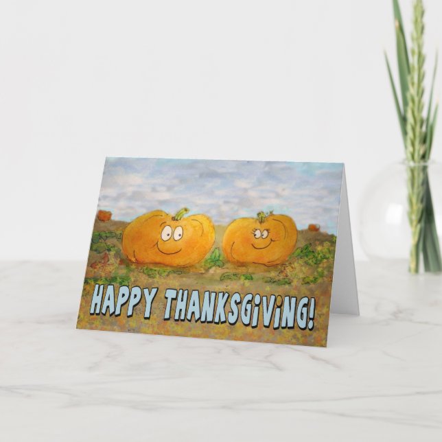 Happy thanksgiving Pumpkin par Pair Whimsical Helgkort (Framsida)