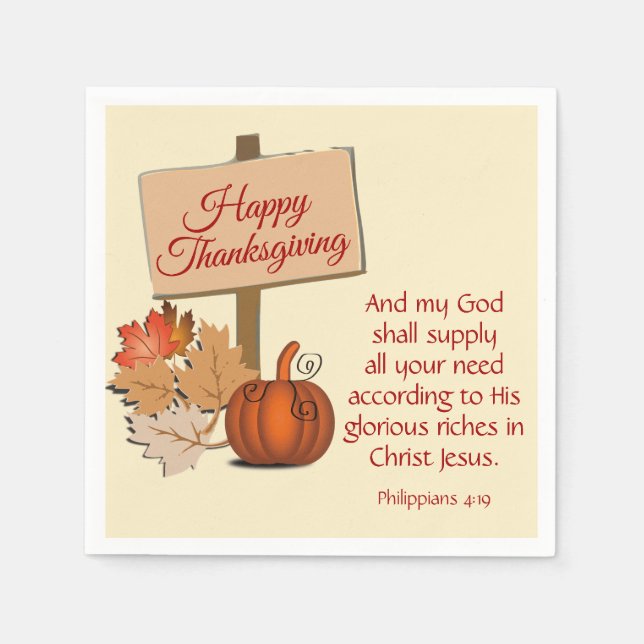 HAPPY THANKSGIVING Pumpkin Scripture Papper Pappersservett (Framsidan)