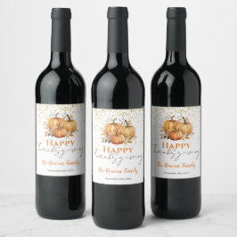 Happy thanksgiving Pumpkin Vinflaska Etikett
