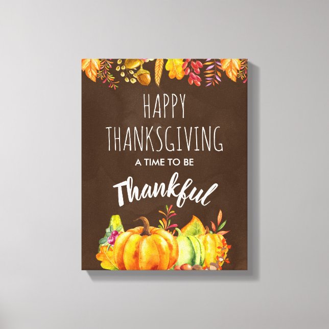 Happy thanksgiving Pumpkins and Autumn Foliage Canvastryck (Framsida)