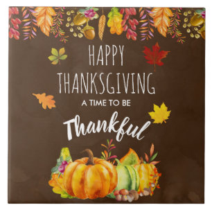 Happy thanksgiving Pumpkins and Autumn Foliage Kakelplatta
