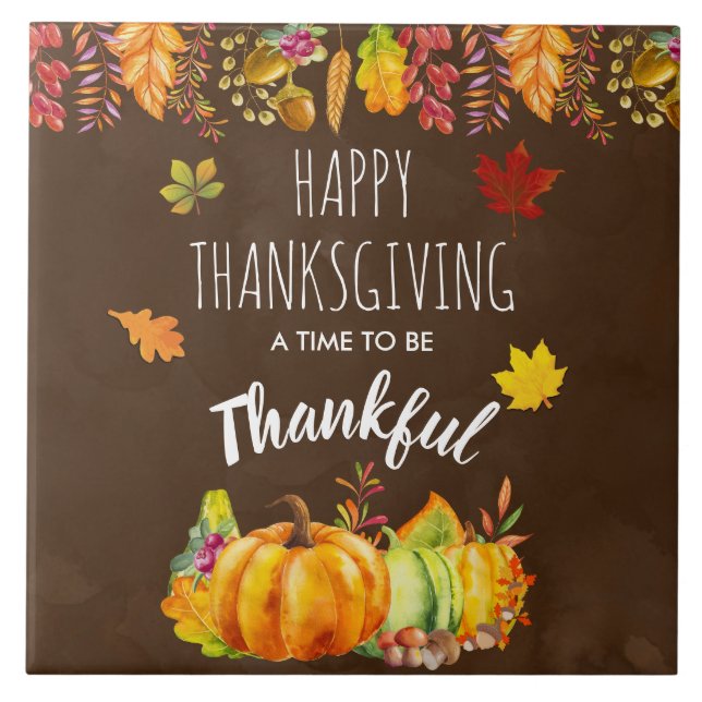 Happy thanksgiving Pumpkins and Autumn Foliage Kakelplatta (Framsidan)