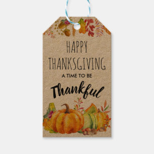 Happy thanksgiving Pumpkins and Autumn Foliage Presentetikett