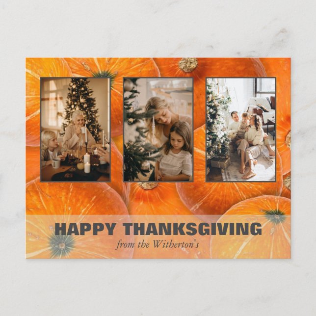 Happy thanksgiving Pumpkins Anpassningsbar Photo Helg Vykort (Framsida)