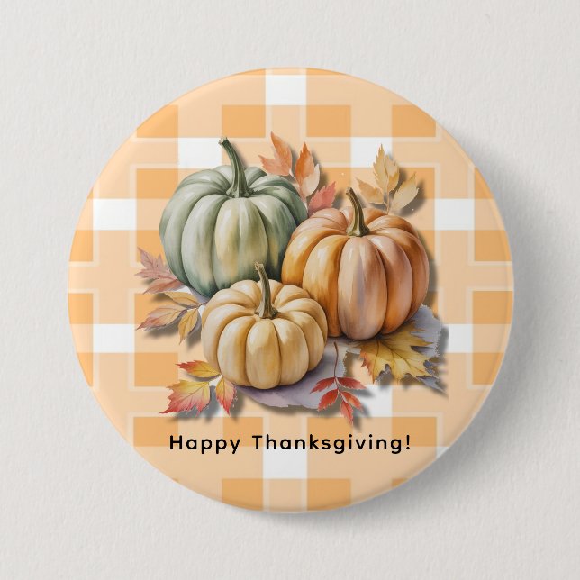 Happy Thanksgiving Pumpkins & Autumn Leaves Knapp (Framsida)