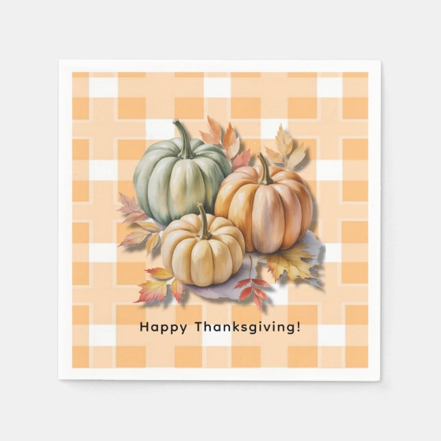 Happy Thanksgiving Pumpkins & Autumn Leaves Pappersservett (Framsidan)