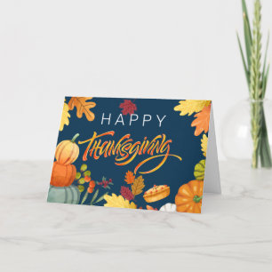Happy thanksgiving Pumpkins, Berries och Löv Tack Kort