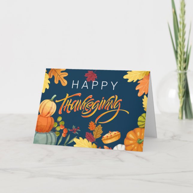 Happy thanksgiving Pumpkins, Berries och Löv Tack Kort (Framsida)