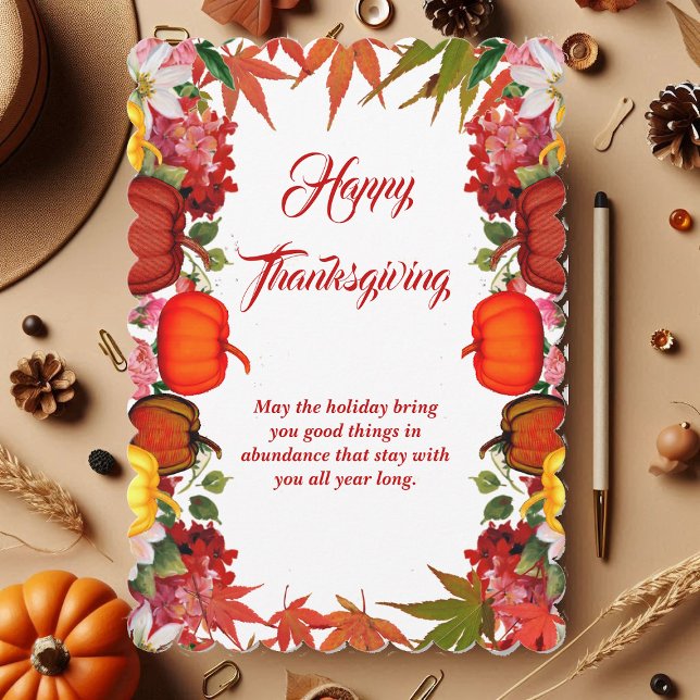Happy thanksgiving Pumpkins Maple Löv Julkort (Happy Thanksgiving Fall Pumpkins Maple Leaves Holiday Card)