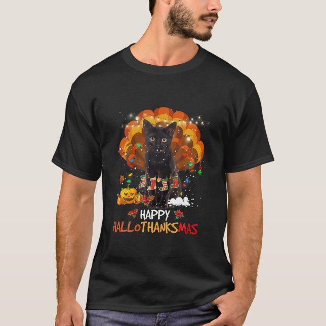 happy thanksgiving Ragdoll Black Cat Lycklig Hallo T Shirt (Framsida)