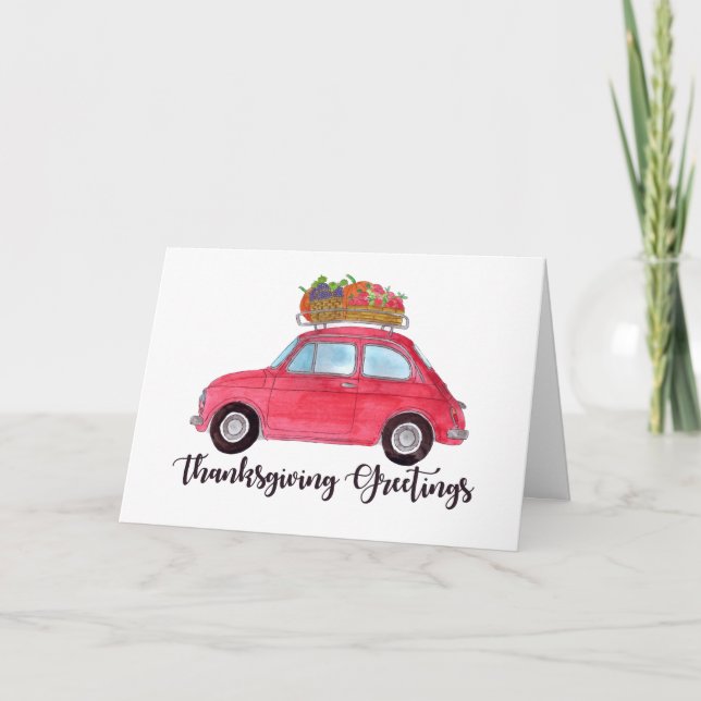 Happy thanksgiving Red Retro Fiat 500 Kort (Framsida)