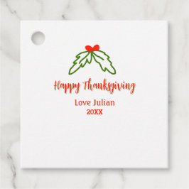 Happy thanksgiving röd grönt löv körsbär namn ye gåvor etiketter