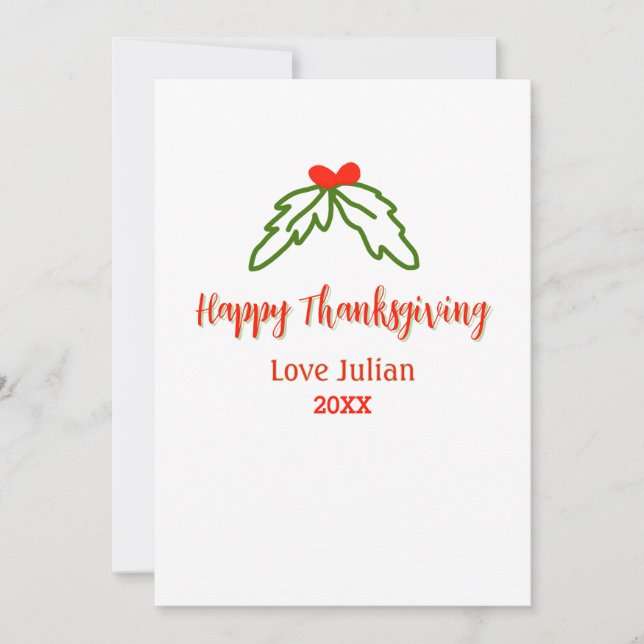 Happy thanksgiving röd grönt löv körsbär namn ye inbjudningar (Framsida)