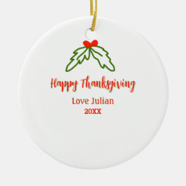 Happy thanksgiving röd grönt löv körsbär namn ye julgransprydnad keramik