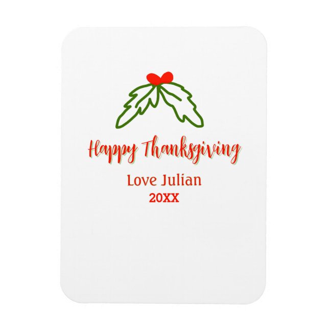 Happy thanksgiving röd grönt löv körsbär namn ye magnet (Vertikal)