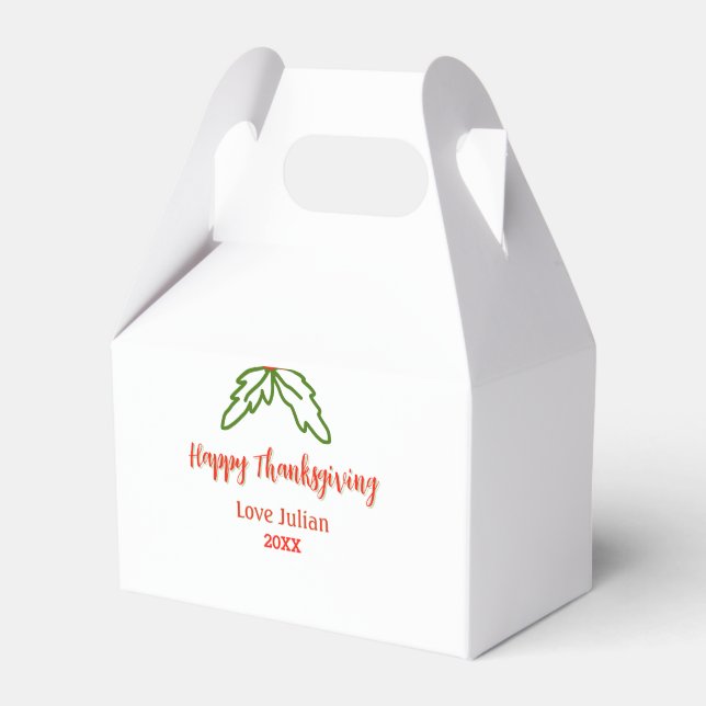 Happy thanksgiving röd grönt löv körsbär namn ye presentaskar (Framsidan Sidan)