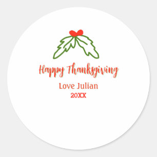Happy thanksgiving röd grönt löv körsbär namn ye runt klistermärke