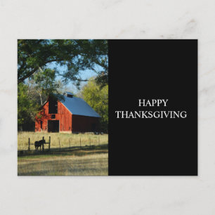 Happy thanksgiving - röd ladugård och häst helg vykort