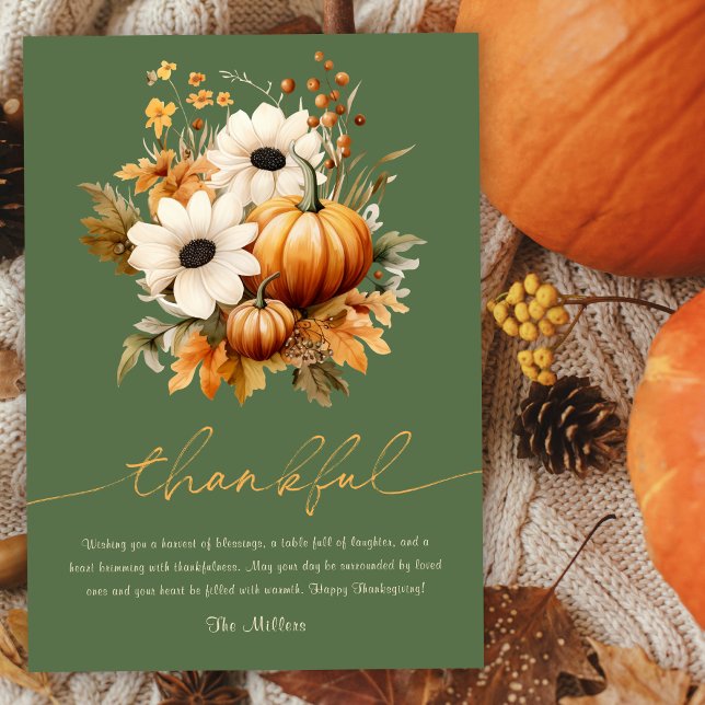 Happy thanksgiving Rustic Blommigt Oliv grönt Julkort (Skapare uppladdad)