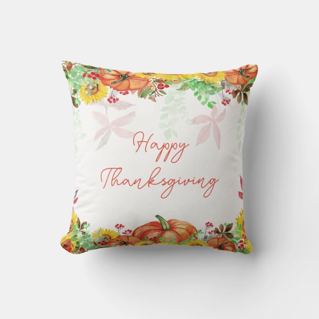 Happy thanksgiving Rustic Blommigt Pumpkin Kudde (Framsida)