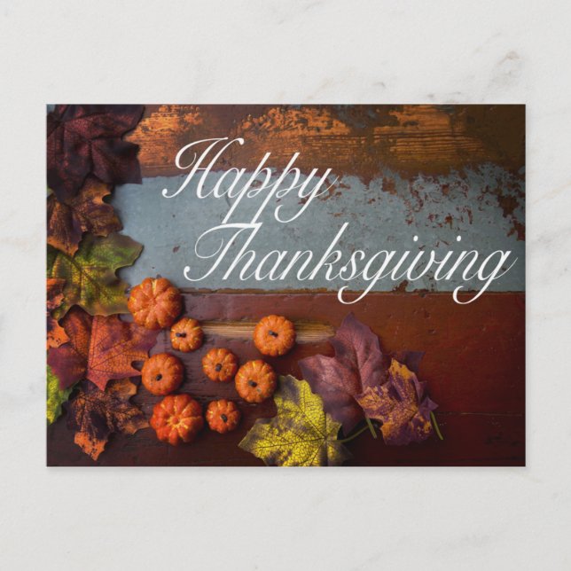 Happy thanksgiving Rustic Höst löv Gourds Vykort (Framsida)