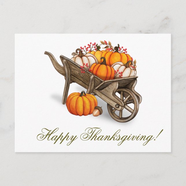Happy thanksgiving Rustic Land Pumpkin Wagon Vykort (Framsida)