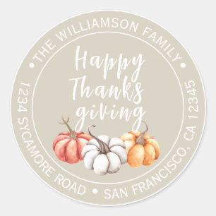 Happy thanksgiving Sand Beige Namn Returadress Runt Klistermärke