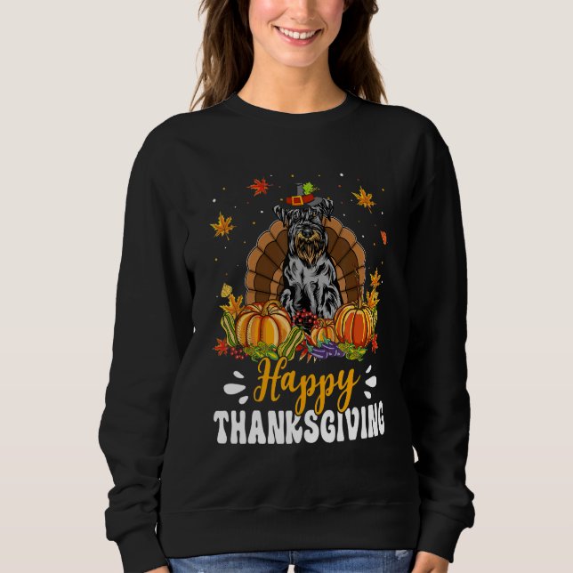 Happy Thanksgiving Schnauzer Dog Turkey Pumpkin T Shirt (Framsida)