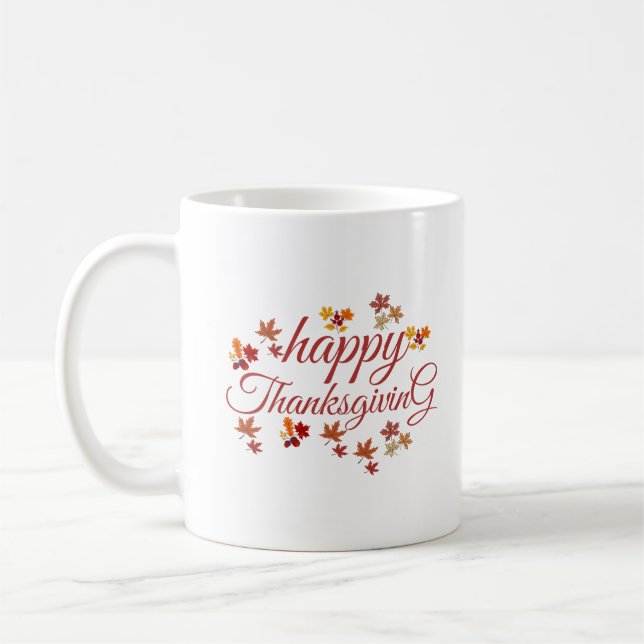 Happy Thanksgiving Script Autumn Leaves Kaffemugg (Vänster)
