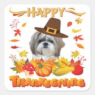 Happy thanksgiving Shih Tzu Hund | Jag är tacksam Fyrkantigt Klistermärke