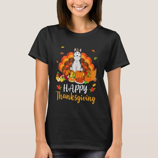 Happy Thanksgiving Siberian Husky Dog Turkey Pet   T Shirt (Framsida)