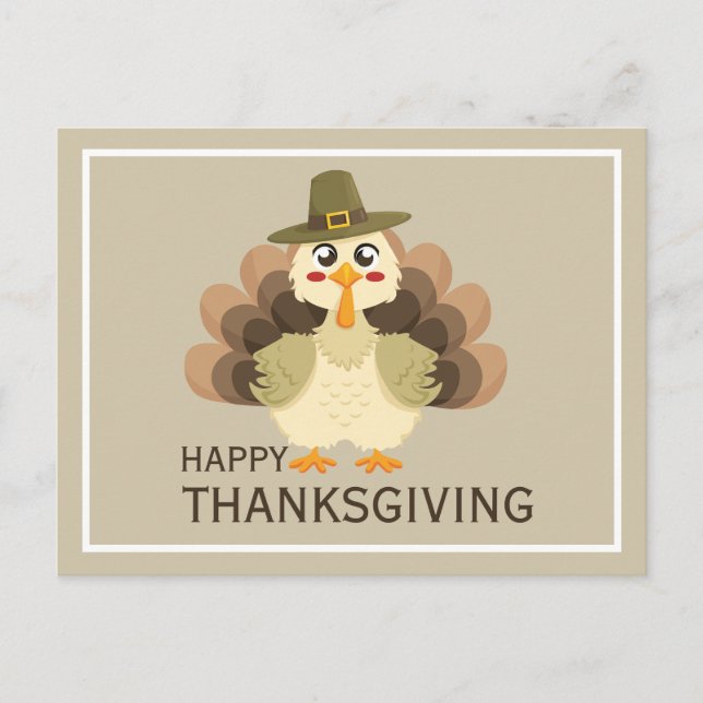 Happy Thanksgiving Simple Cute Funny Turkey Vykort (Framsida)