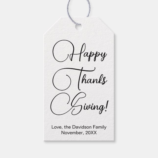 Happy thanksgiving-skript för svart anpassningsbar presentetikett (Framsidan)