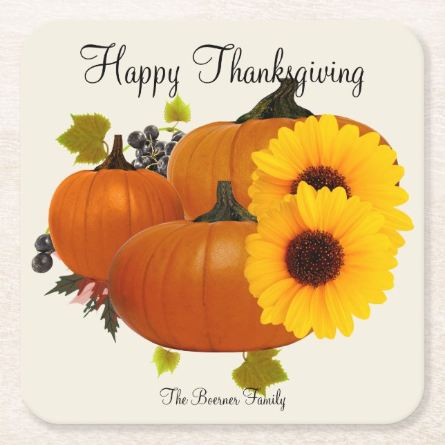 Happy thanksgiving Square Drink Coasters Ecru Underlägg Papper Kvadrat (Framsidan)