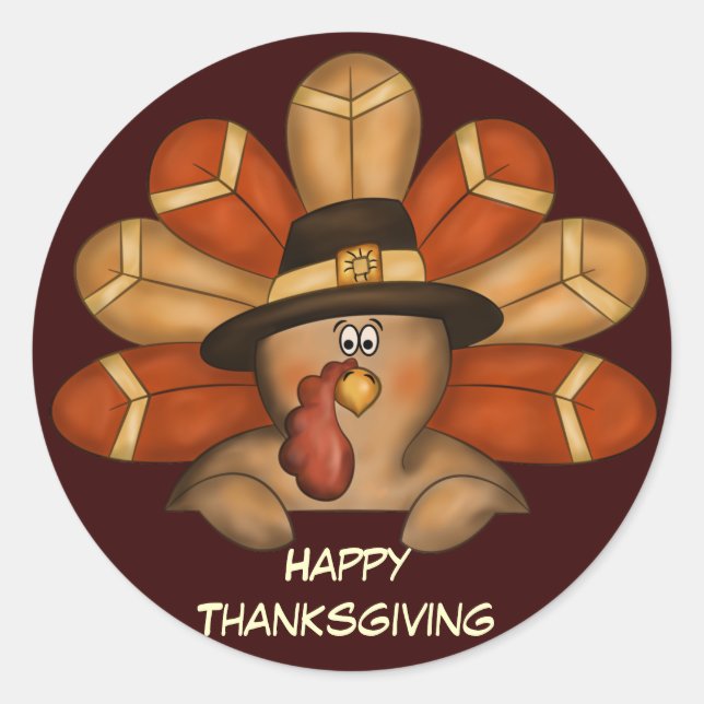 Happy thanksgiving Sticker Runt Klistermärke (Framsida)