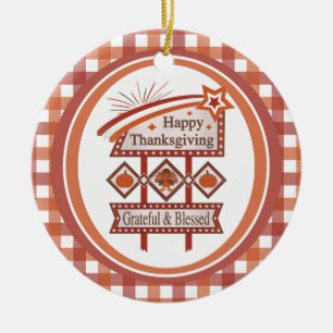 Happy thanksgiving tacksam och välsignad Retro-sig Julgransprydnad Keramik