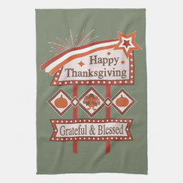 Happy thanksgiving tacksam och välsignad Retro-sig Kökshandduk