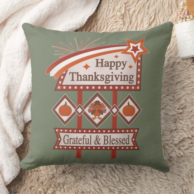 Happy thanksgiving tacksam och välsignad Retro-sig Kudde (Filt)