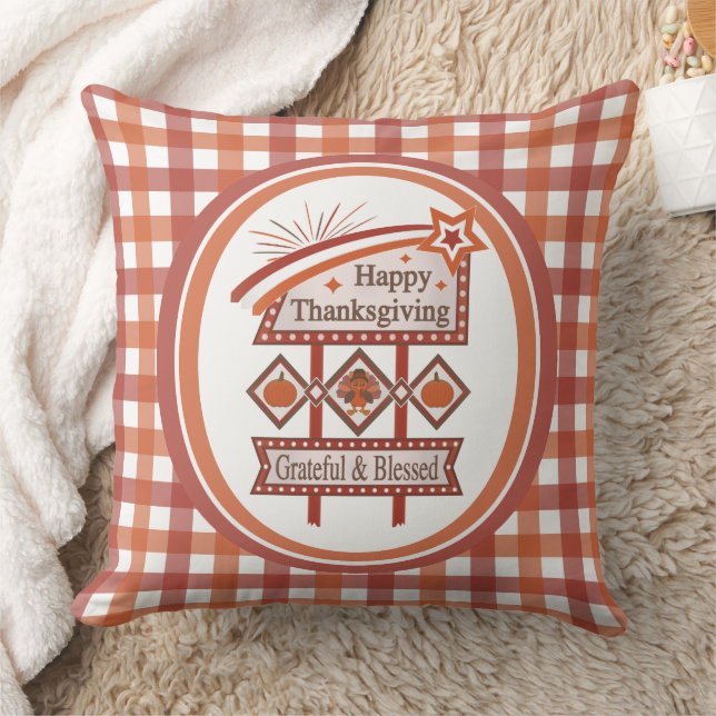 Happy thanksgiving tacksam och välsignad Retro-sig Kudde (Filt)