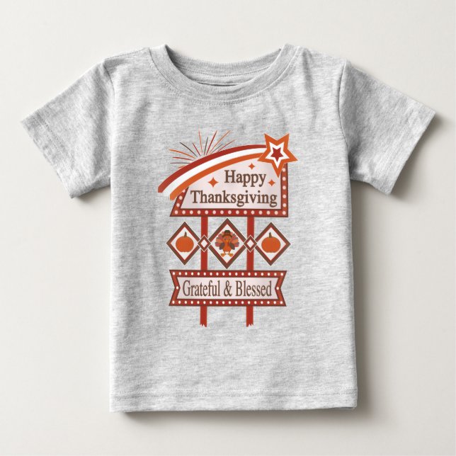 Happy thanksgiving tacksam och välsignad Retro-sig T Shirt (Framsida)